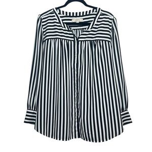 LOFT Plus Blouse Womens Size 18 Black White Stripe LS Button Up Lightweight